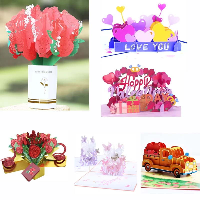 

3D Pop Up Valentines Day Love Card Birthday Anniversary Wedding Greeting Cards for Couples Wife Husband Handmade Gift 1Pc