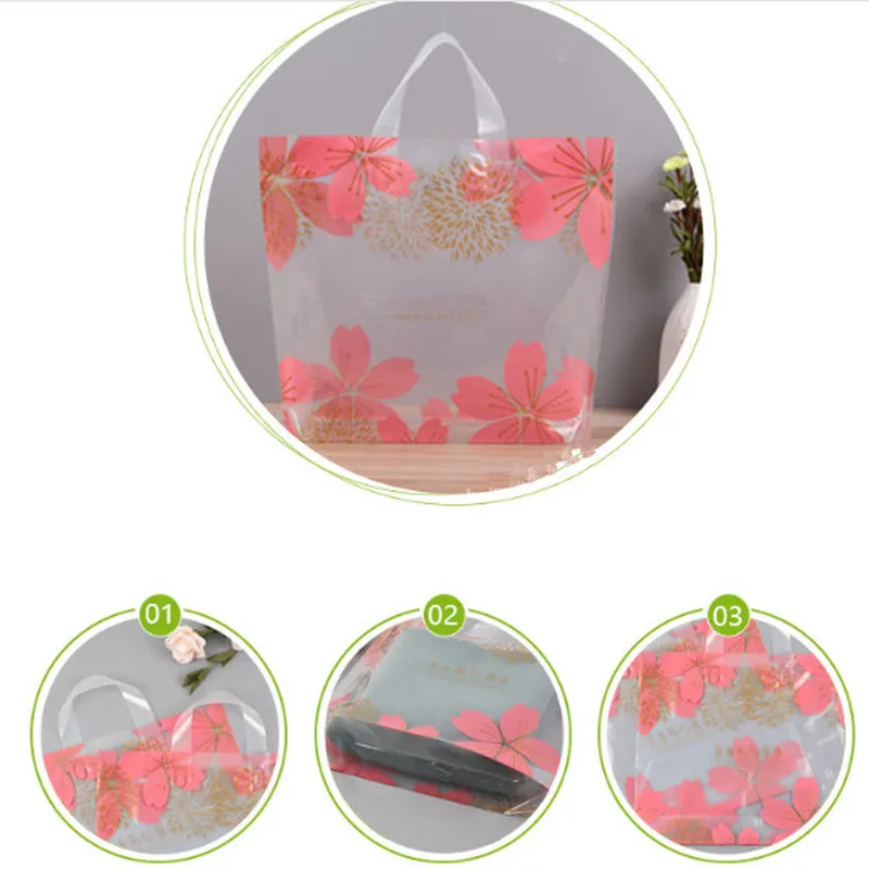 

50pcs/pack Plastic bag With Handle Flower Cute Gift bag Large Shopping Cloth Bag Party Gift Packaging Bags Party Supplies