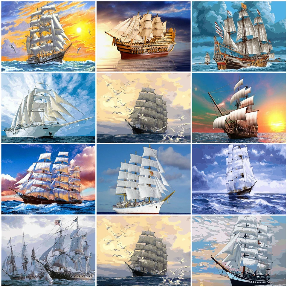 

AZQSD Oil Painting By Numbers Boat DIY Handpainted Gift Acrylic Kids Paint Drawing By Numbers Landscape Wall Art Home Decoration