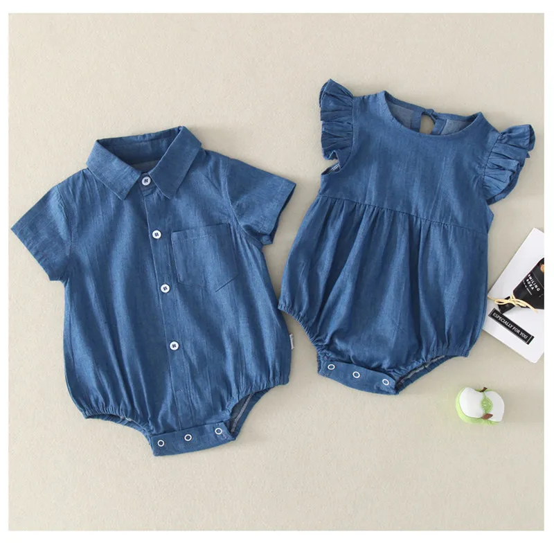

2021 летняя одежда для новорожденных, комбинезон для близнецов, братьев и сестер, джинсовый комбинезон для маленьких мальчиков и девочек, ком...
