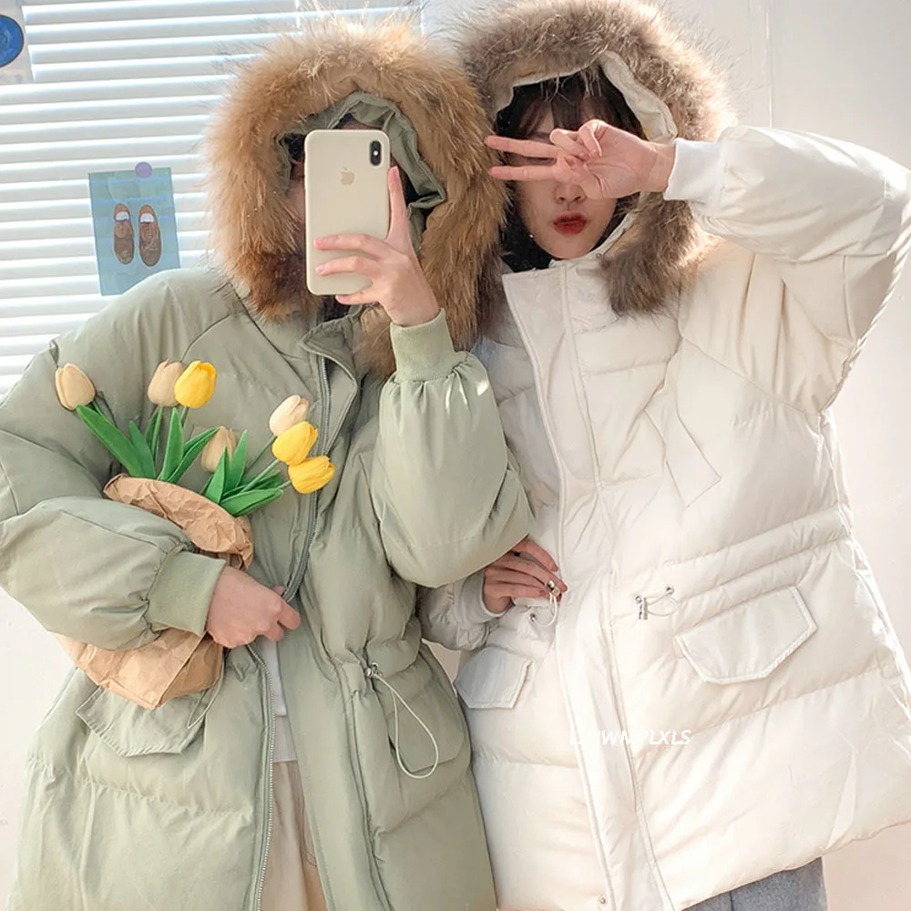 

2022 New Parkas Women Winter Thick Cotton Warm Jacket Coat Female Down Cotton Outwear Jacket Hooded Real Fur Collar Hood Coats