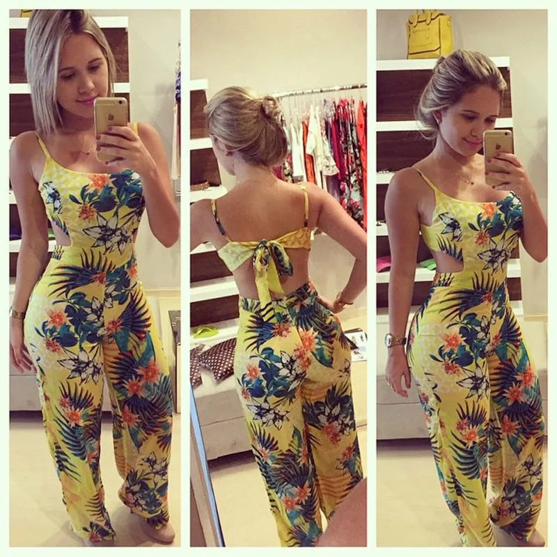 

Kayotuas Women Jumpsuit Sexy Lady Clubwear Summer Chiffon Party Romper Female Print Casual Loose Sleeveless Backless Clothing
