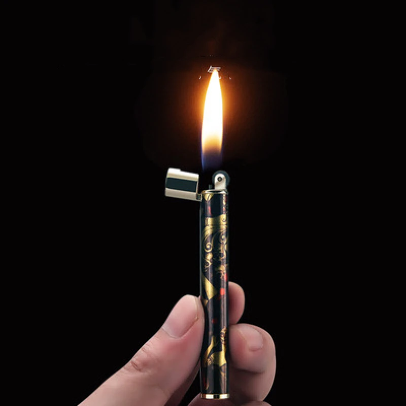 

Baicheng New Women's Long Strip Portable Inflatable Lighter Pure Copper Shell Grinding Wheel Cylindrical Lighter Lady Gift