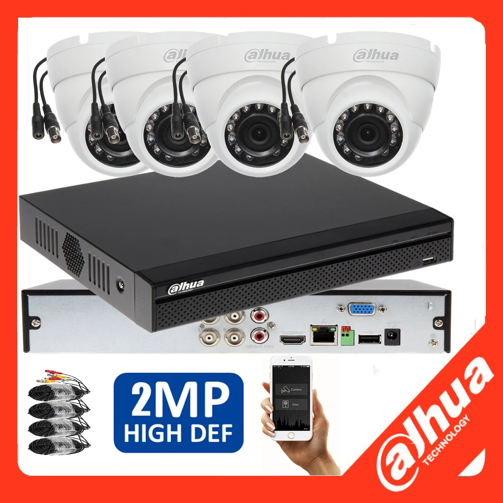 

DAHUA 1080P Built-in Mic IR CCTV Dome camera HAC-HDW1200E-A CVI camera 4CH HCVR5104HS-S3 CVI camera kit HDD with power box
