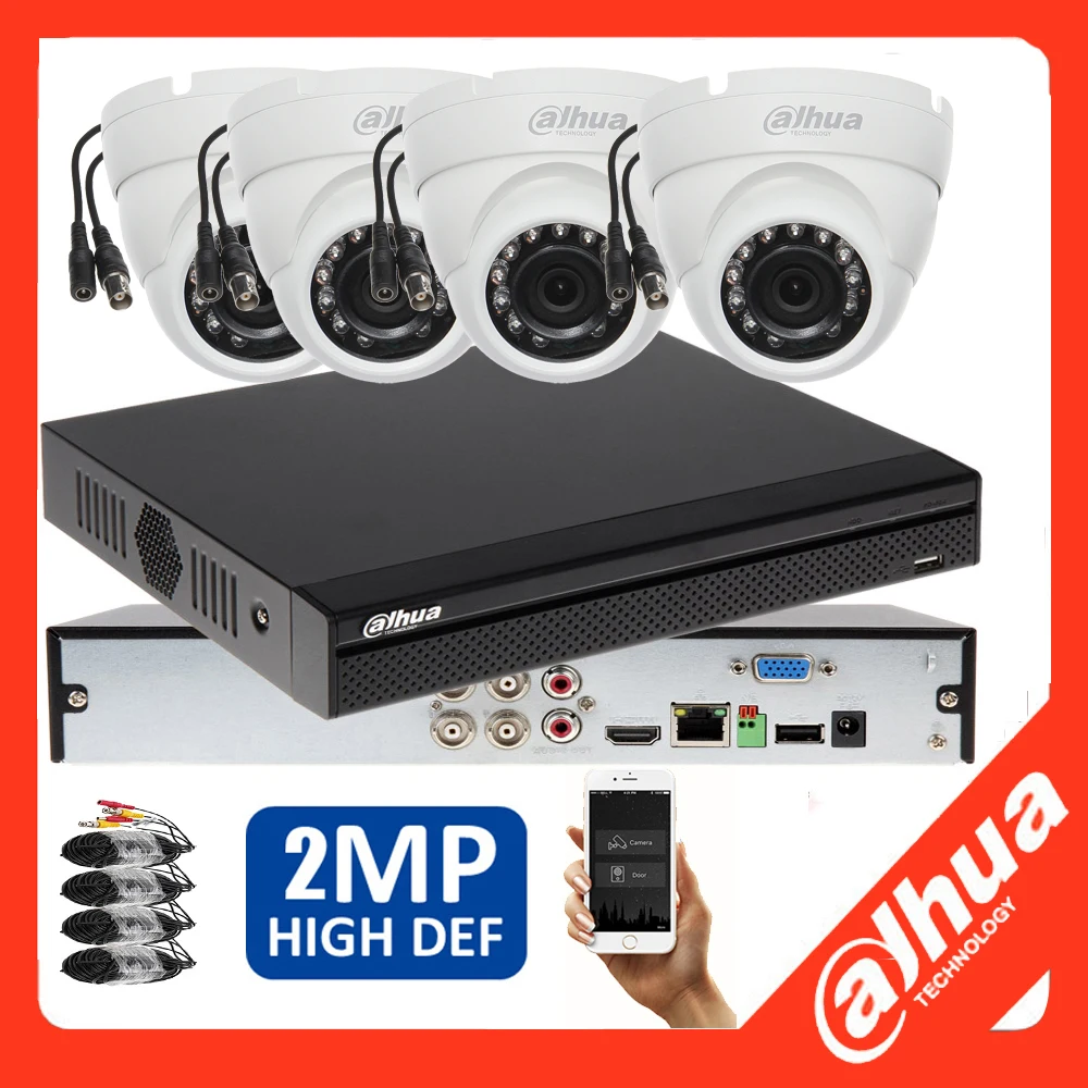 

DAHUA 1080P Встроенный микрофон ИК купольная камера видеонаблюдения HAC-HDW1200E-A CVI камера 4CH HCVR5104HS-S3 CVI комплект камеры HDD с блоком питания