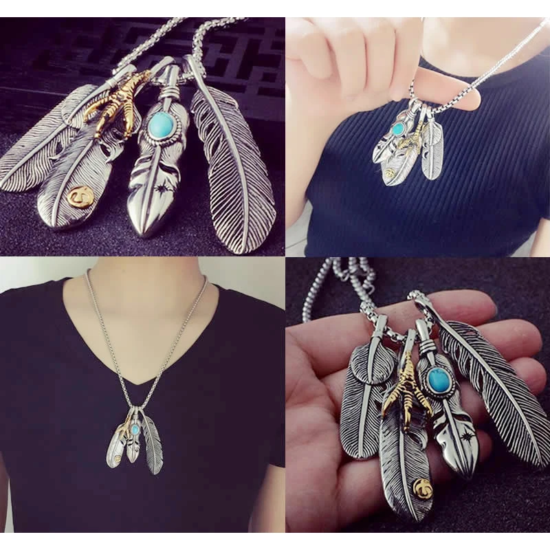 Индейский бирюзовый кулон из сплава с пером орла и ножками для ожерелья браслета