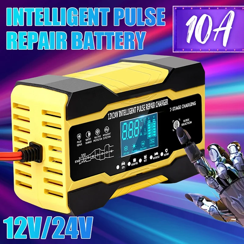 

Automatic Smart Car Battery Charger 12V/10A 24V/5A with LCD Display Pulse Repair Charger for Car, Boat, SUV