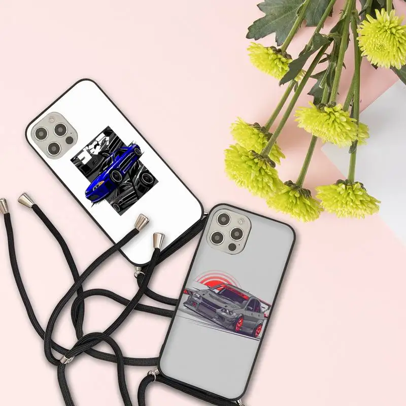 

racing car JDM cartoon newly Phone Case For iPhone 7 8 11 12 X XS XR MINI Pro Max Plus Strap Cord Chain Lanyard soft