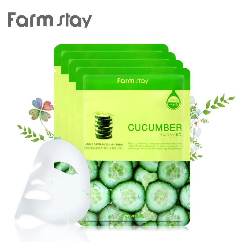 10 шт. корейская косметика Farm Stay маска для лица Огуречная увлажняющая отбеливающая супер увлажняющая сужающая поры маска для лица