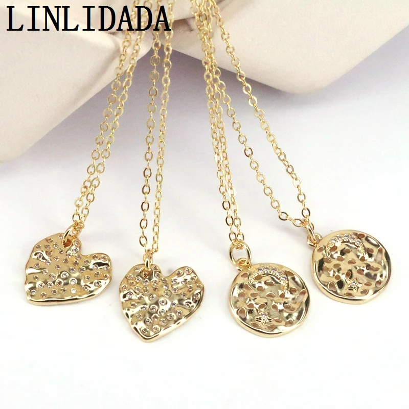 

10Pcs Fashion Pendant Necklace Gold Color CZ Paved Round Heart Necklaces Fashion Accessory Party Jewelry