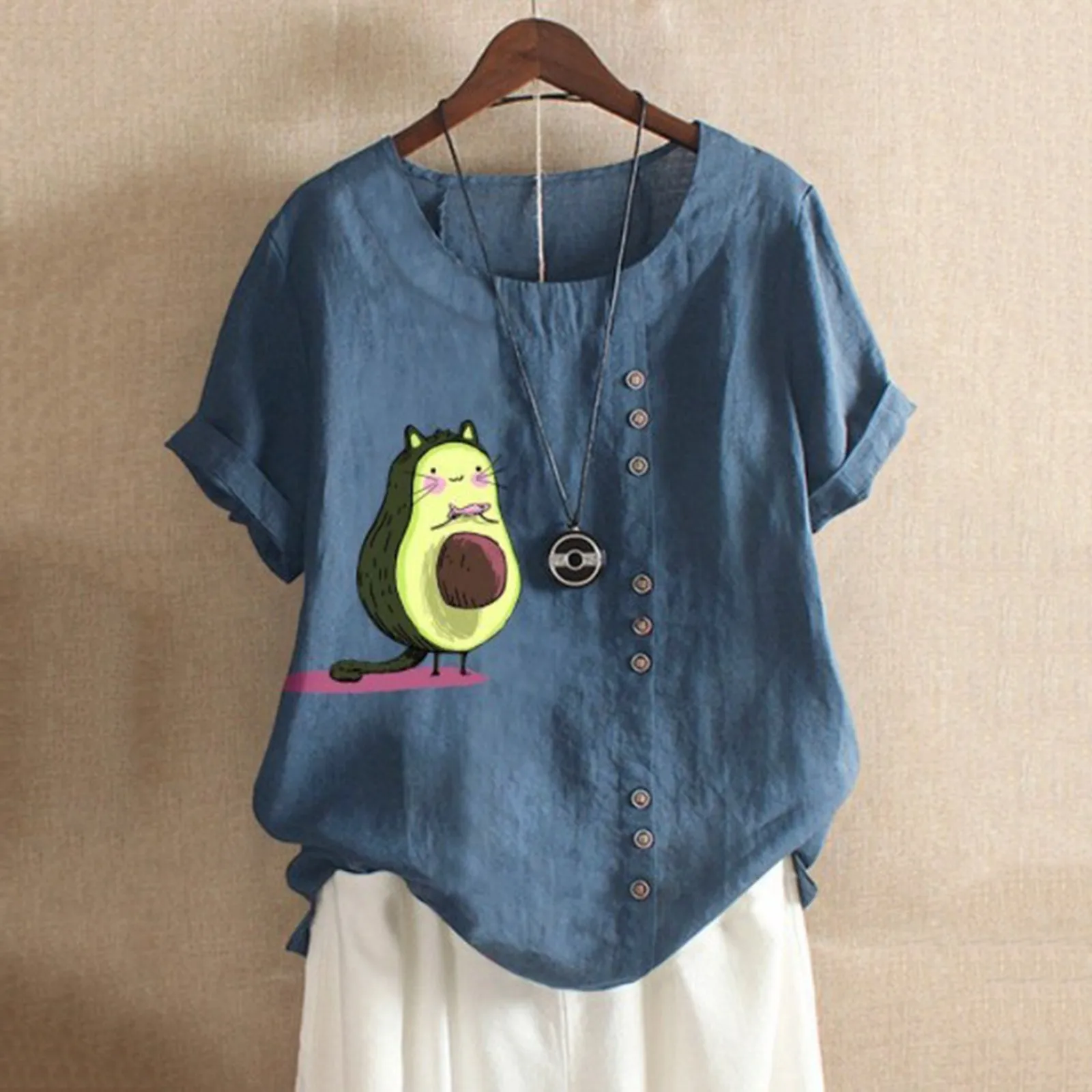 

Women's Fashion Blouses Sleeve Cotton Blouse Irregular Top Shirt Blouses Cotton And Linen Printed Loose Summer Casual Blouses
