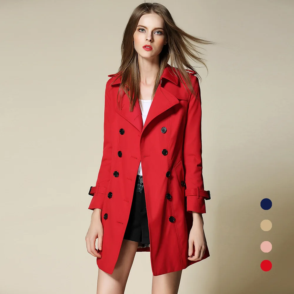 Классическое двубортное водонепроницаемое пальто для женщин Осень зима