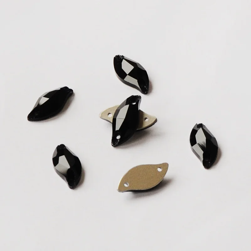 Топ 3254 Алмазное листья Джет Прошивные кристаллы 9x20 мм 14x30 мм Бусины для прошивки Камни Гладкая спина Ронестоны Черный.