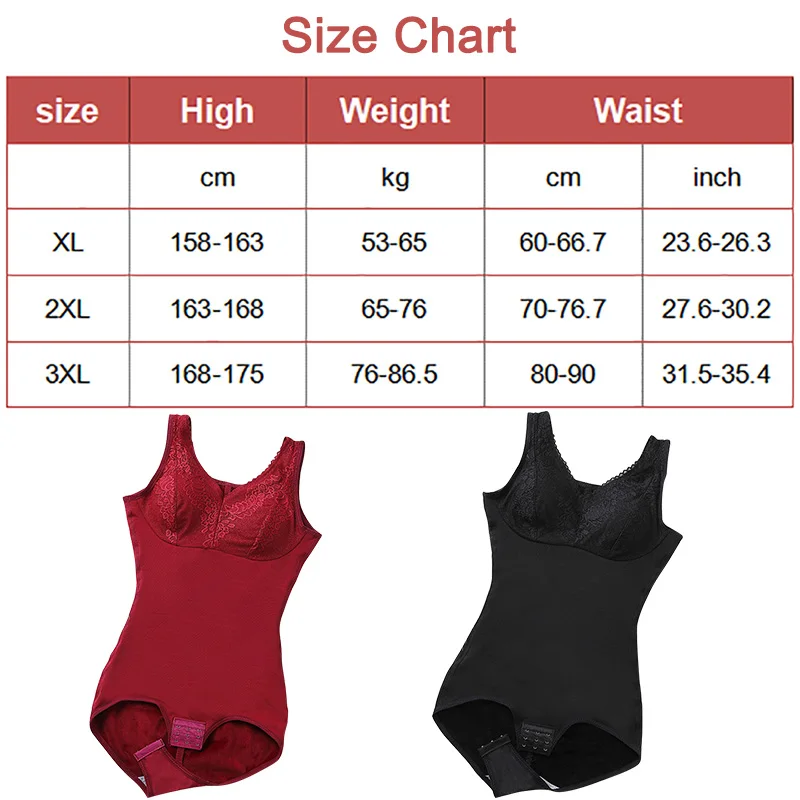 Winter Bodysuits Underwear Women Wine Red Shapewear Lace Thick Bodysuit With Cup Warm Thermal Bodys