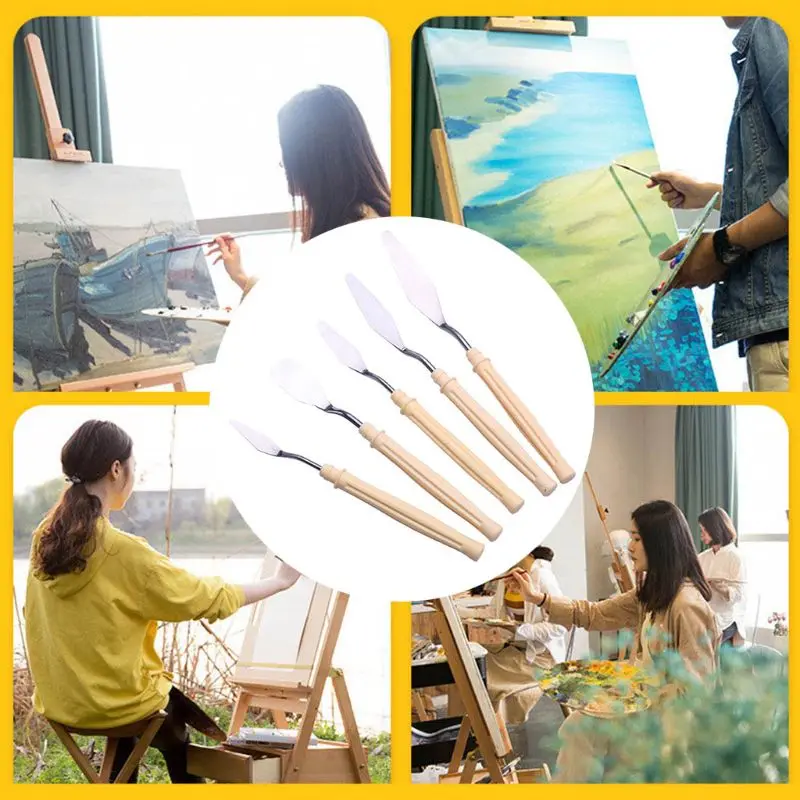

5pcs/set Oil Painting Palette Knife Professional Stainless Steel Scraper Spatula Art Supplies for Artist Color Mixing