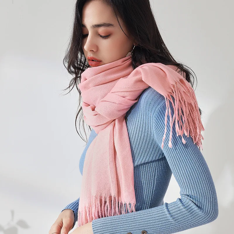 

2022 New Winter Scarf Shawl Wrap Long Warm Pashmina For Ladies Bandana Female Hijab Oversize Scarf Woven Scarves
