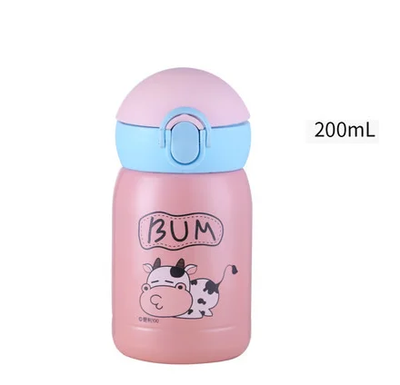 200ml pink Bpa-free 300 мл детская питьевая 304 соломка из нержавеющей стали термос чашка переносная веревка Мини-термос мультфильм бутылка для воды и чая - Цвет: 200ml pink