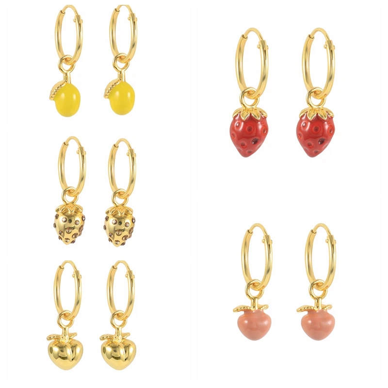 Женские серьги-кольца из серебра 925 пробы с эмалью манго Персиком клубникой