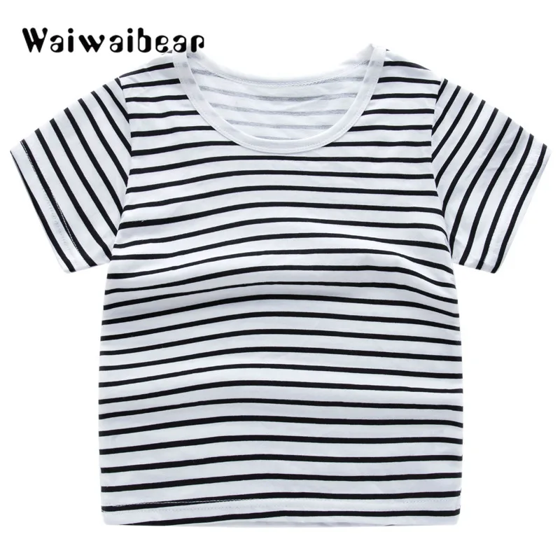 Летняя футболка в полоску с рисунком для маленьких мальчиков футболки динозавра
