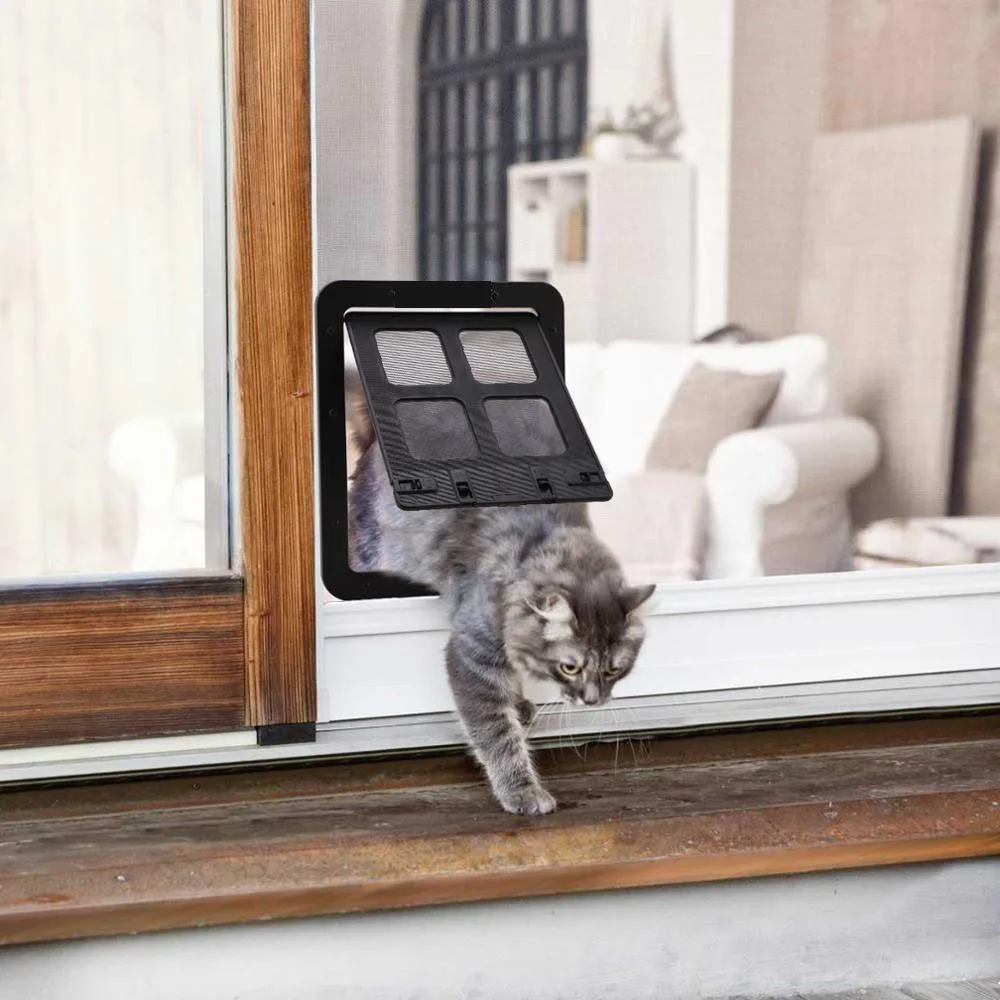 

NIPEECO Safety Pet Door Smart Sliding Strong Cat Dog Screen Door with Auto Magnetic Flap Exterior Lockable Dog Gate Dropshipping