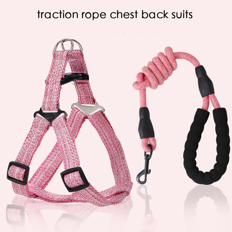

Small and Medium-sized Dog Adjustable Nylon Rope Dog Leash and Harness Set Solid Color Dog Harness Leash Pet Supplies Dog Leash