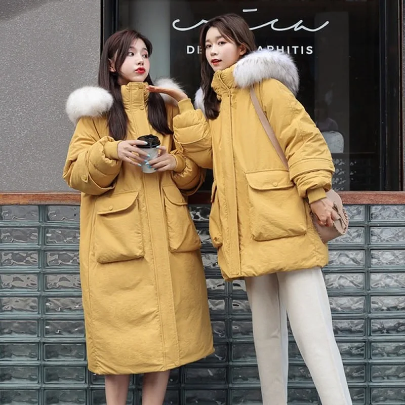 

Корейская версия свободного пуха стеганая куртка для женщин 2020 новая средняя длина выше колена Толстая стеганая куртка для студентов на зи...