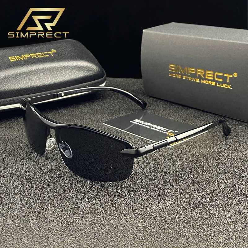 

SIMPRECT 2020 мода поляризационные очки солнцезащитные мужские высокого качества металл не имеющий оправы квадратные UV400 водителя антибликовые ...