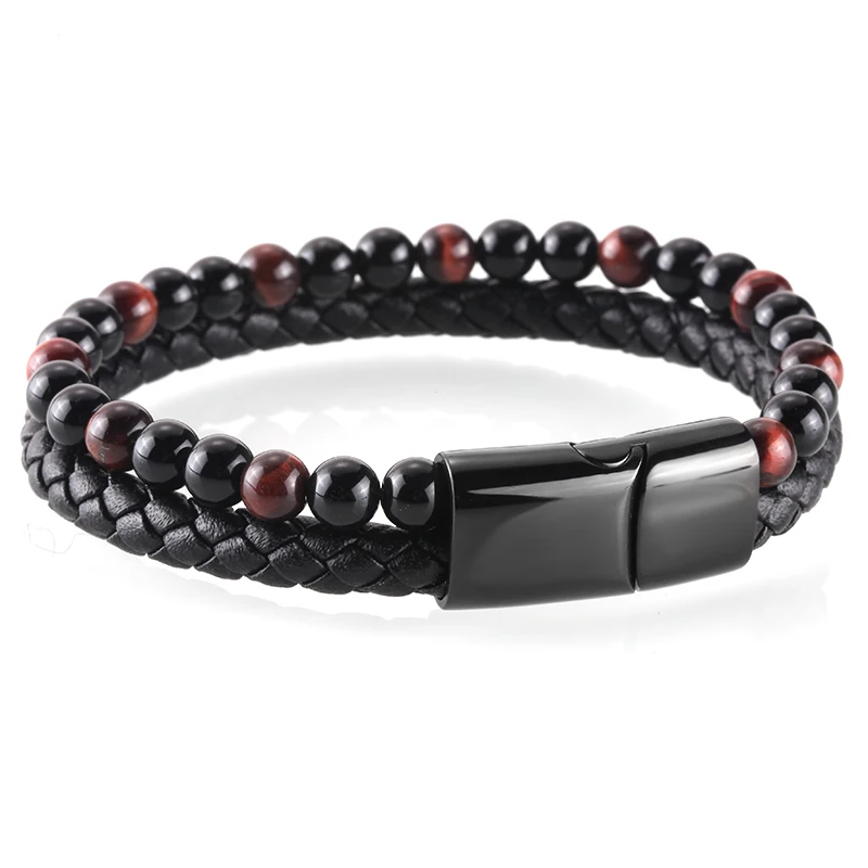 Браслет из натуральной кожи с бусинами тигровый глаз | Украшения и аксессуары