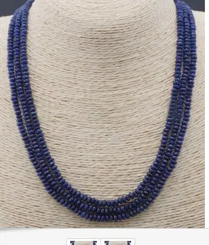 

Free shipping 3 Row 2x4mm Aquamarine Blue Faceted Roundel Gems Beads Necklace bracelet Set