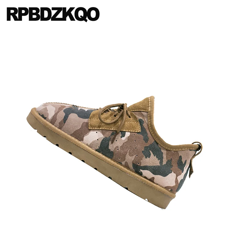 Мужские замшевые ботинки на шнуровке коричневые камуфляжные с мехом Уличная