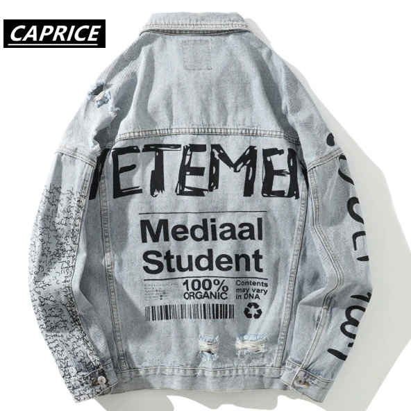 Мужские джинсовые куртки с надписями и граффити уличная одежда в стиле хип-хоп