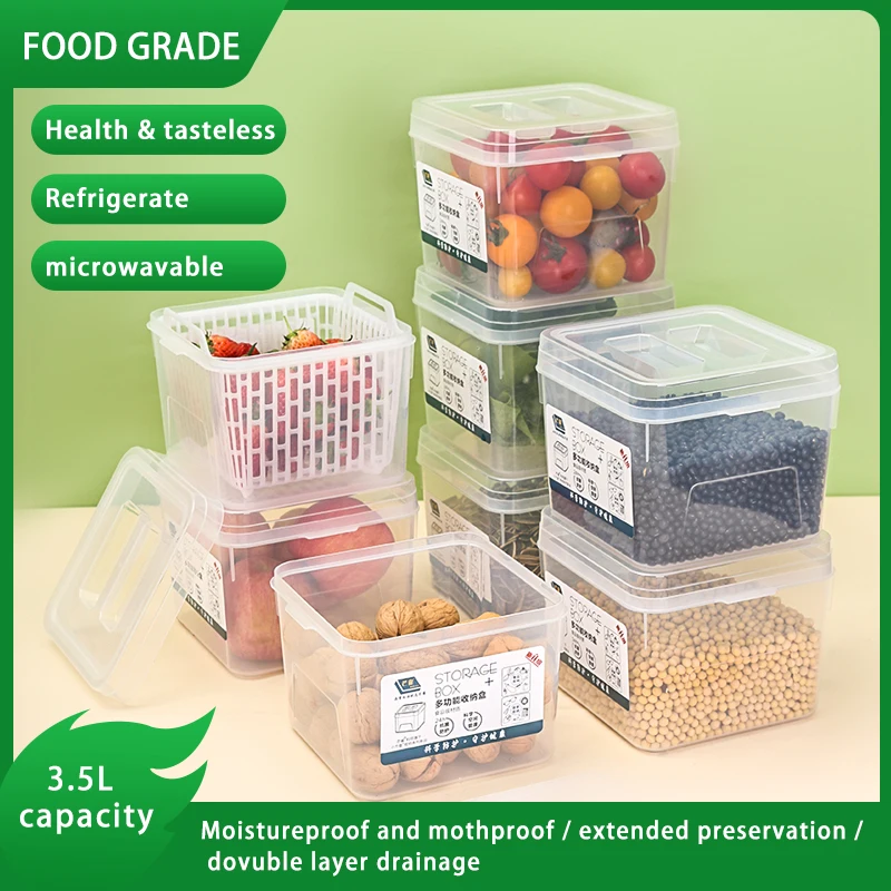 

Кухня холодильник контейнеры для хранения с крышкой для домашних животных для свежего хранения Коробка для фруктов и овощей, слива контейн...