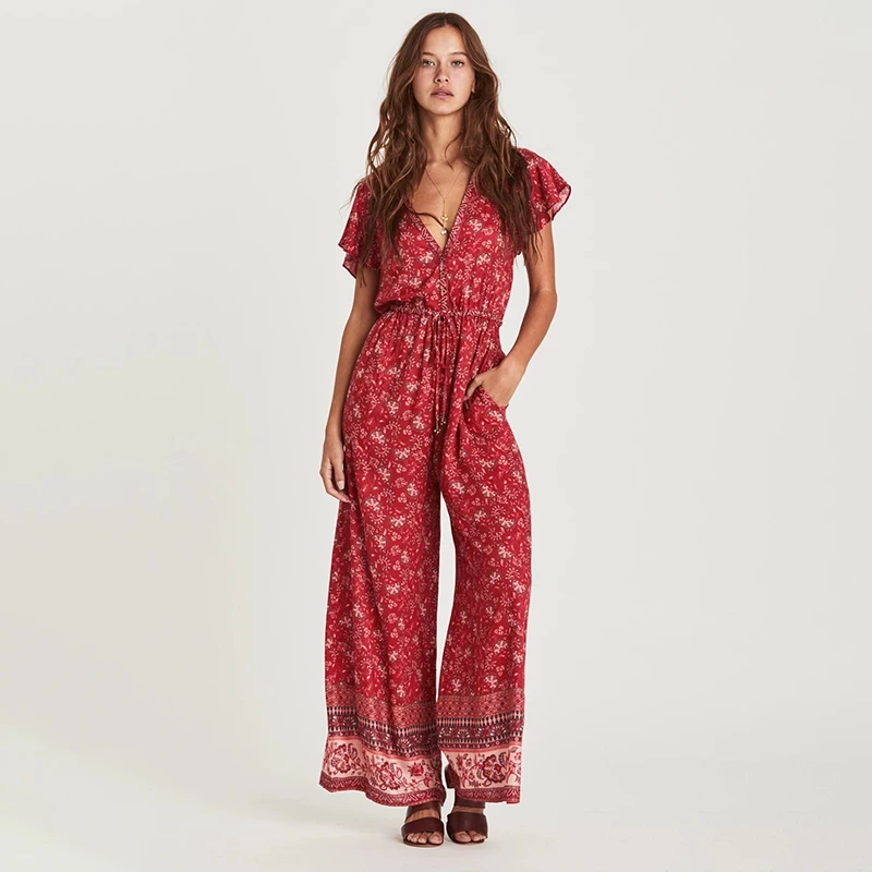 Jastie Loose Wide Leg Pants Rompers Womens Jumpsuit Summer Boho Beach Playsuit Vintage Floral Print Female Overalls 2022 |