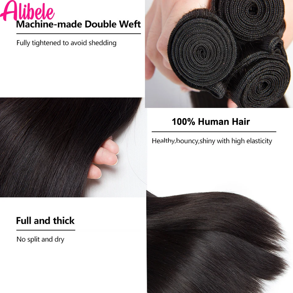 Alibele Hair Brazilian Straight Bundles 30 32 34 Inch Natural Color Human Weave Remy Extensions |