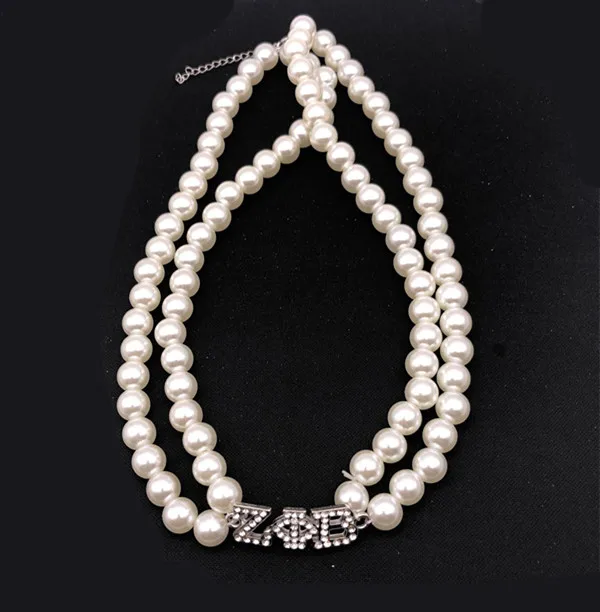 Ожерелье ручной работы с двойной имитацией жемчуга греческие буквы Стразы Zeta Phi