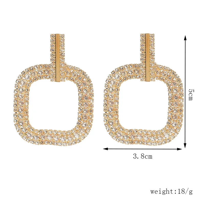 

Korean Statement Square Gold Rhinestone Drop Earrings For Women New Trendy Crystal Wedding Earring Luxury Party Jewelry Gifts