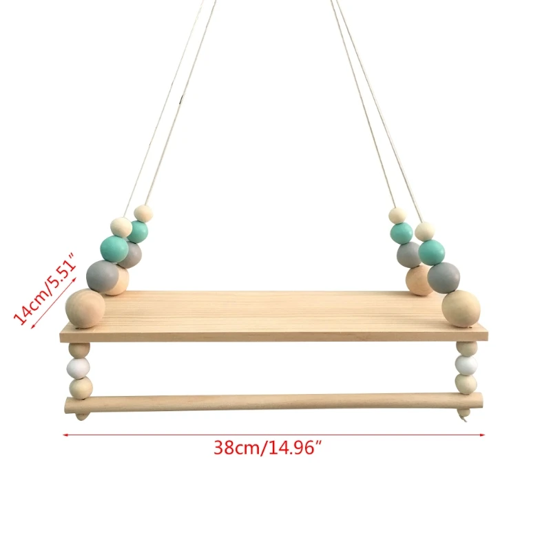

Nordic Wooden Wall Shelf with Clothes Rack Children Room Craft Storage Display Holder Rope Hanging Kid Bedroom Decoration
