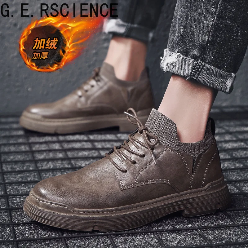 

2021 men's shoes winter plus velvet low-top leather cotton shoes tooling shoes fashion trendy shoes men's casual shoes