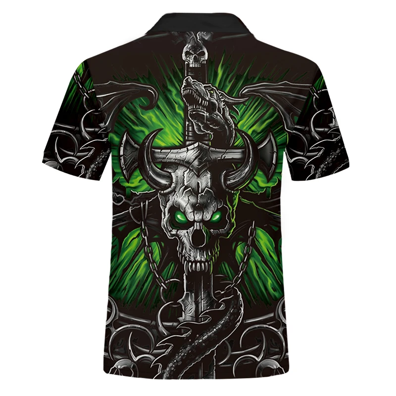 

UJWI Asian Size Summer Polo Shirt 3d Skull Print Dragon T-shirt Hip-hop Fashion Short-sleeved Skull Polo Tshirts Harajuku Top