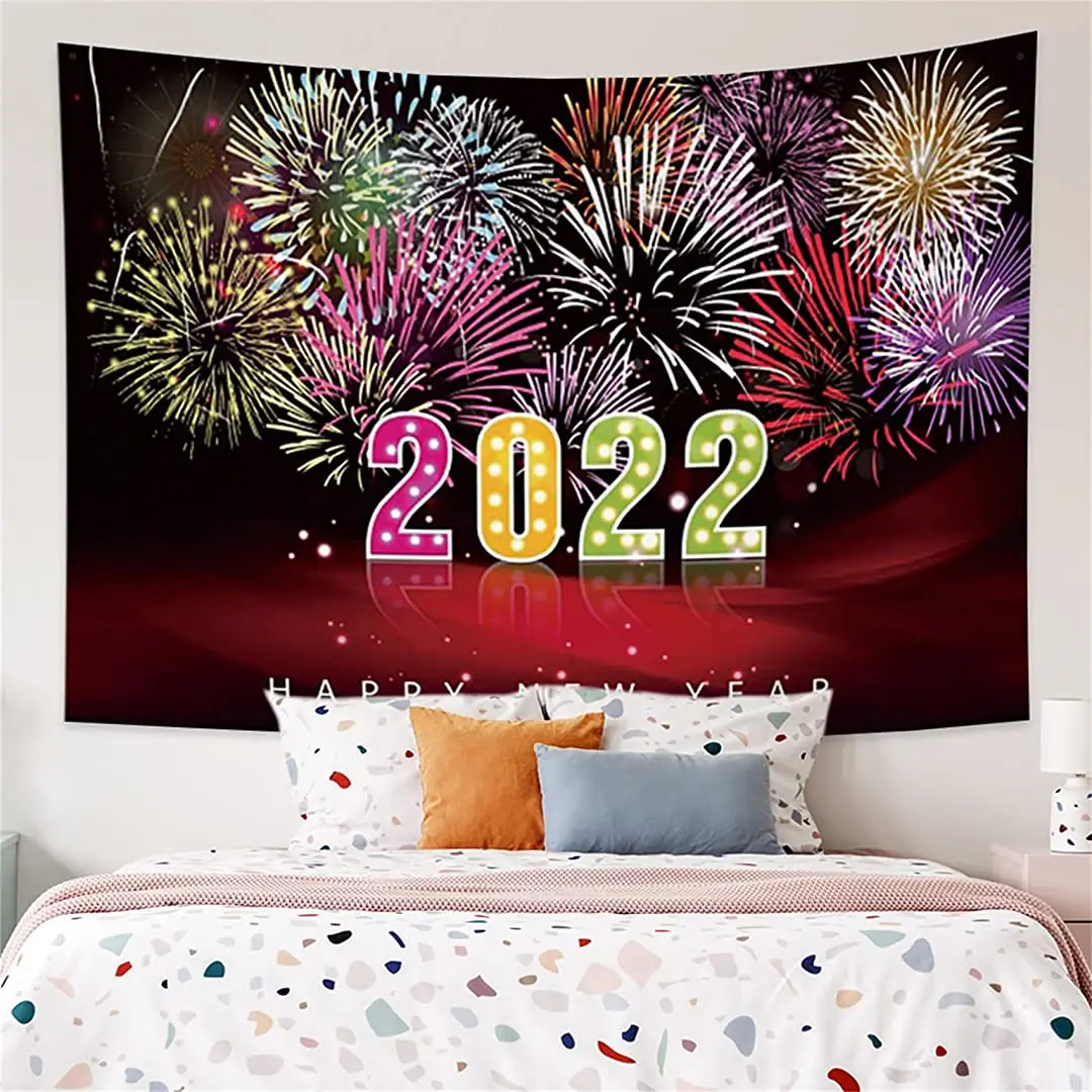

Polymiskls с новым годом 2022 гобелен настенный красочный фейерверк красный черный гобелен для новогодвечерние спальни гостиной