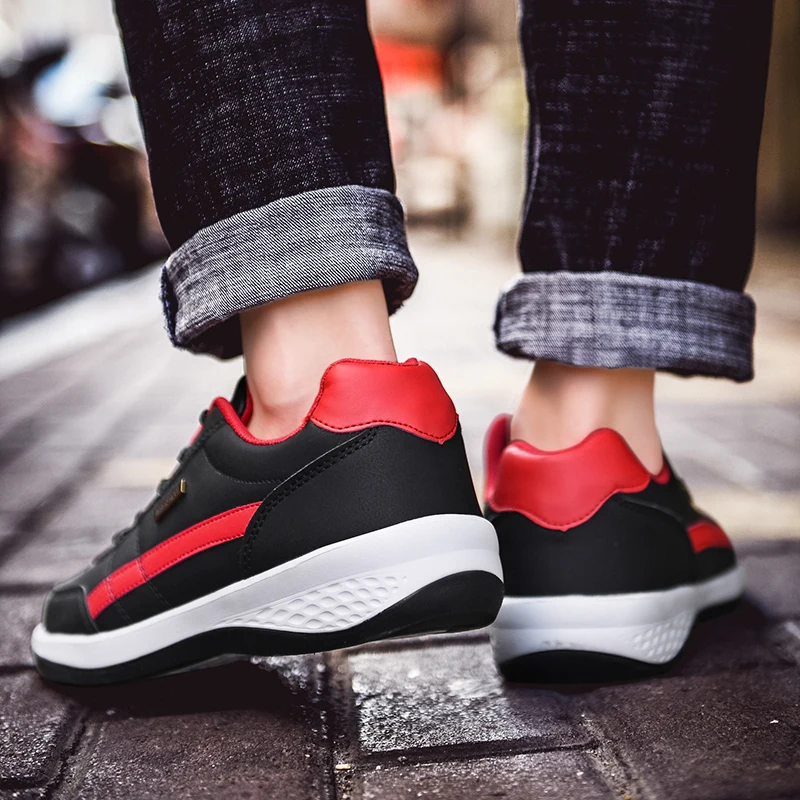 JIEMIAO Men Sneakers PU Leather Running Shoes Lace Up Business Casual Shoes Male Outdoor Non-slip Walking Jogging Sports Shoes