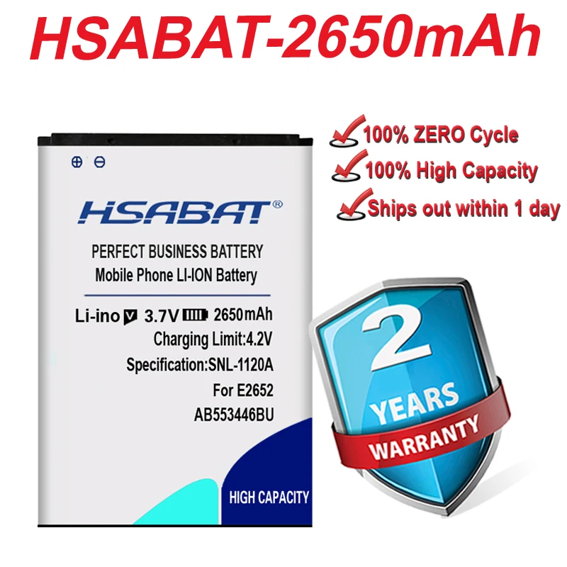 Аккумулятор HSABAT 2650 мАч AB553446BU для samsung E2652 C3300 C3300K E2120 E3300 S5150 M3200 B100 L250 L258 M628 W539 X989|battery