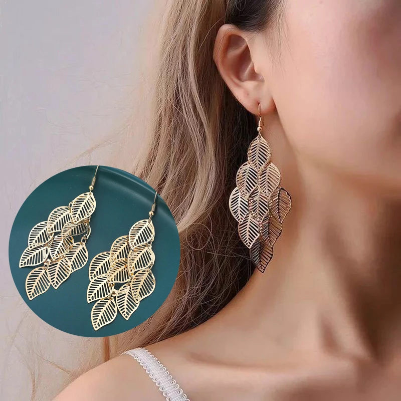 

Leaf Tassel Earrings Long Earrings for Women Crystal Water Drop Round Dangle Earrings Hanging Drop Earrings Jewelry Statement