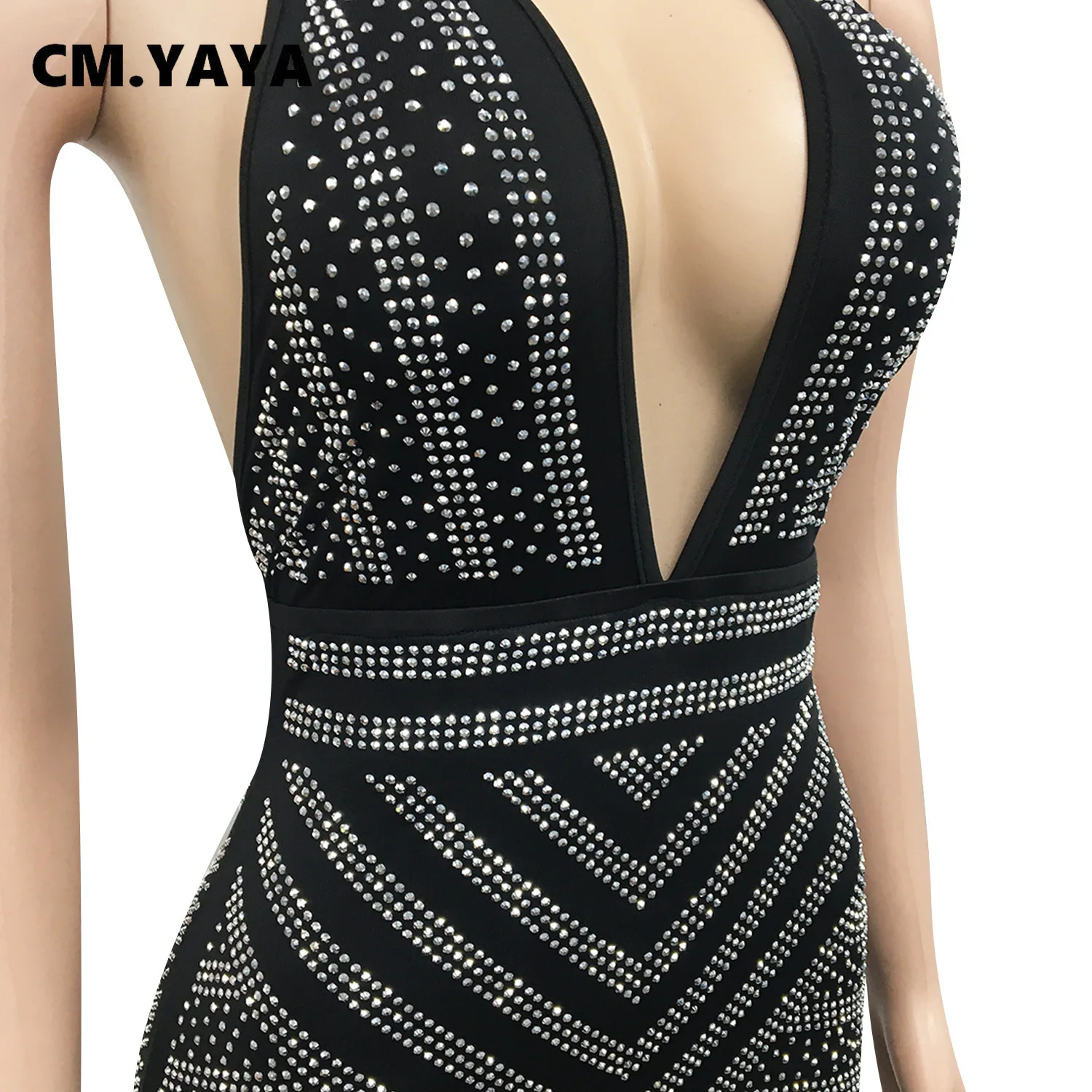 

Hot Rhinestone Splicing Halter Deep V-Neck Open Back Maxi Dress For Women Sexy Night Club Party Long Dresses Vestidos