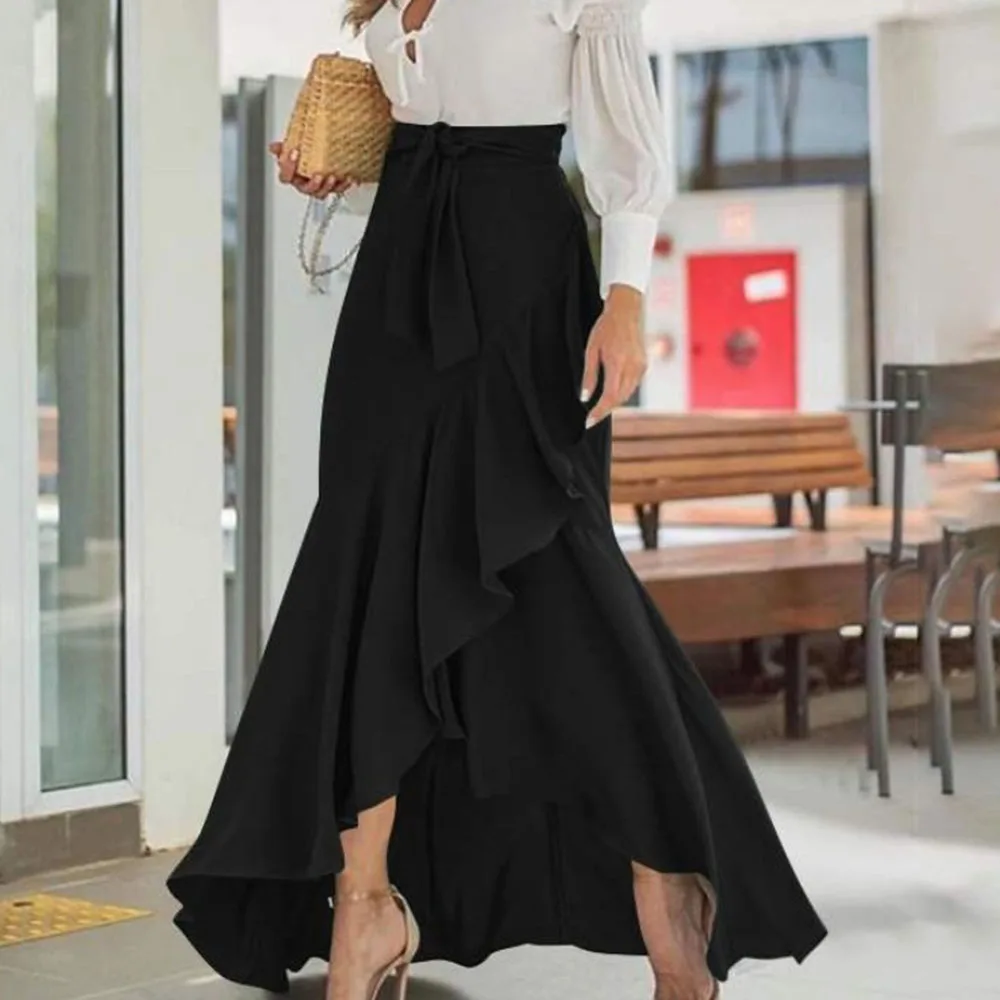 

2021 Fashion Popular Hot Sales Elegant Summer Asymmetrical Plain Patchwork Floor-Length Casual Women's Skirt Slim Pleated Dress