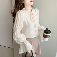 2021 new women fashion long sleeved sexy casual solid color lace top