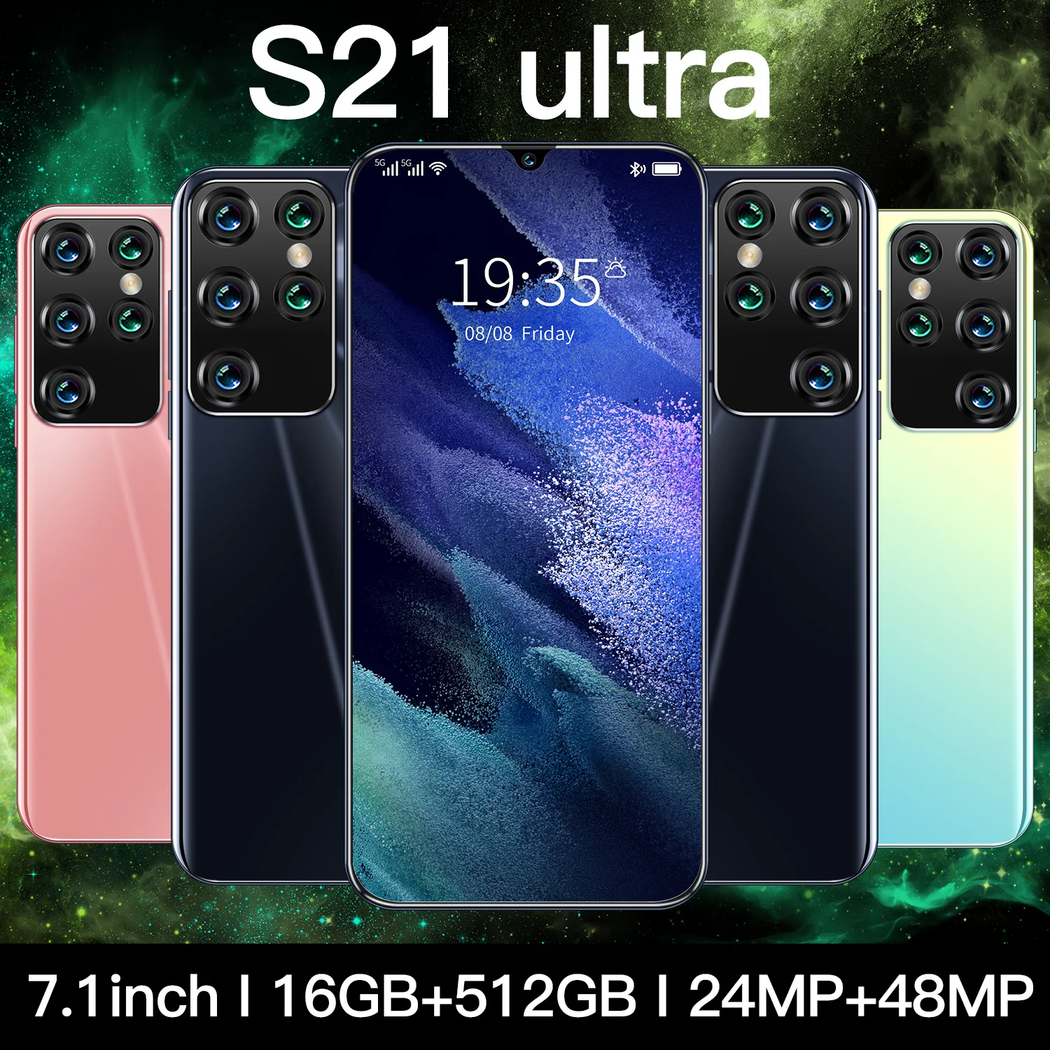

Latest Smartphone S21 16GB+512GB 7.1 Inch Big Full Screen 3 Card Slot 24MP+48MP Camera 6800mAh Android 10.0 4G/5G Smartphone