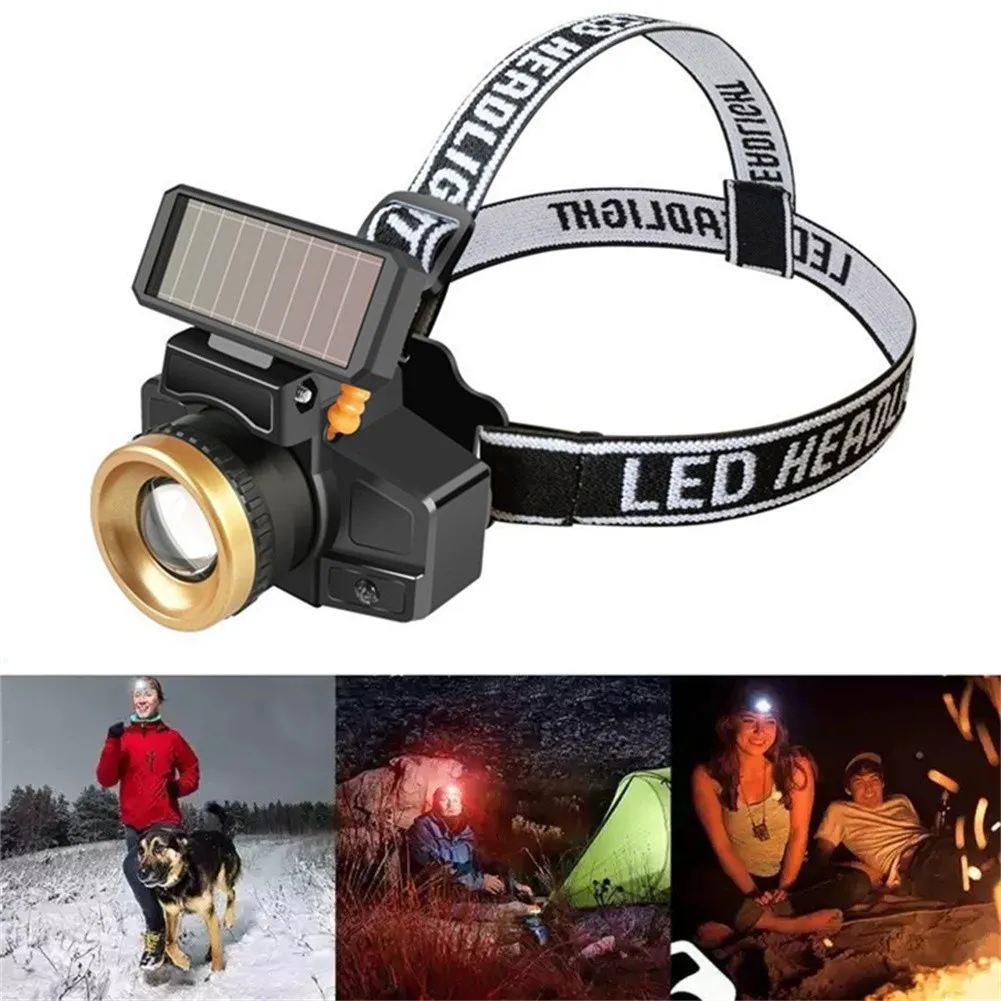 

Solar Sensor LED Headlight Powerful Led Headlamp Super Bright Head Torch LED USB Waterproof Headlamp For Camping Fishing