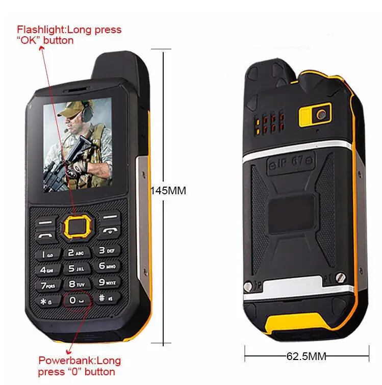 Водонепроницаемый внешний аккумулятор F68 IP67 мобильный телефон 2 дюйма