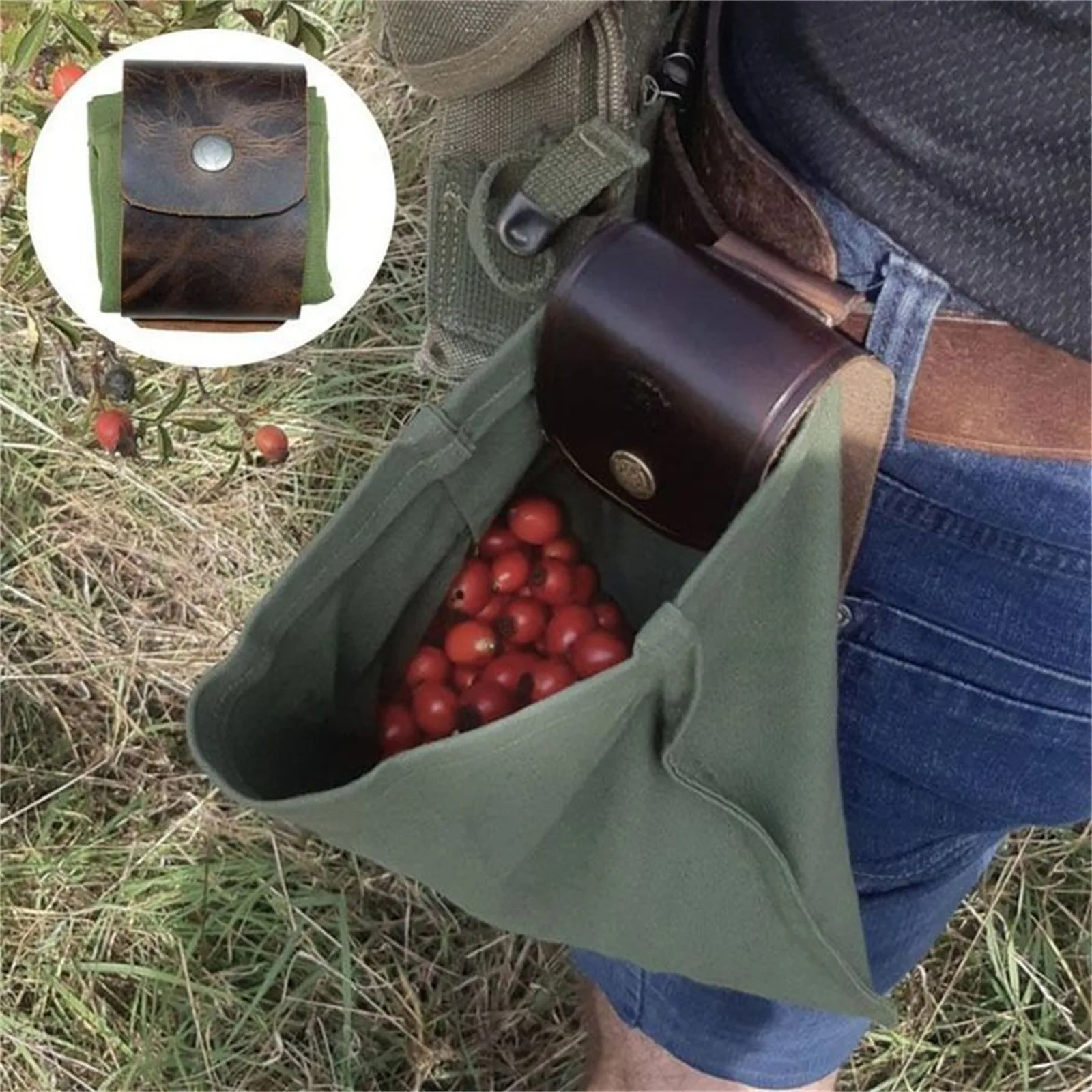 

Leather And Canvas Bushcraft Bag, Canvas Foraging Pouch For Hiking, Treasures & Seashells, Easy Looping Around Belts